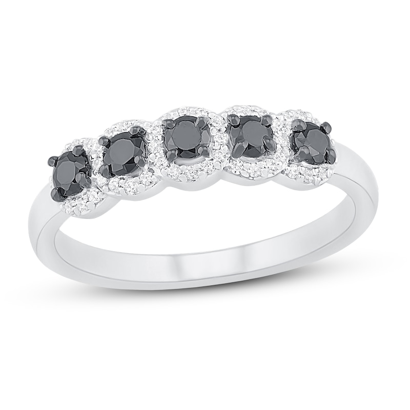 Main Image 1 of Black & White Diamond Ring 1/2 ct tw Round-cut Sterling Silver