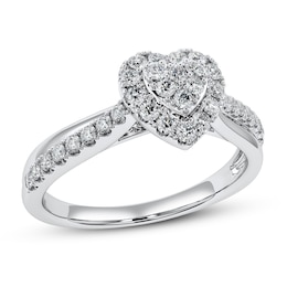 Diamond Heart Ring 1/3 ct tw Round-cut 10K White Gold