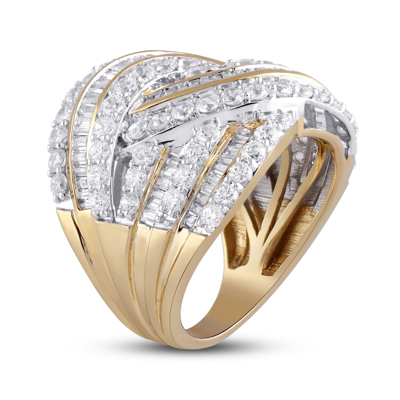 Diamond Ring 3 ct tw Round & Baguette 10K Yellow Gold