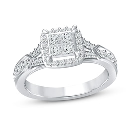 Diamond Ring 3/4 ct tw Princess & Round 10K White Gold