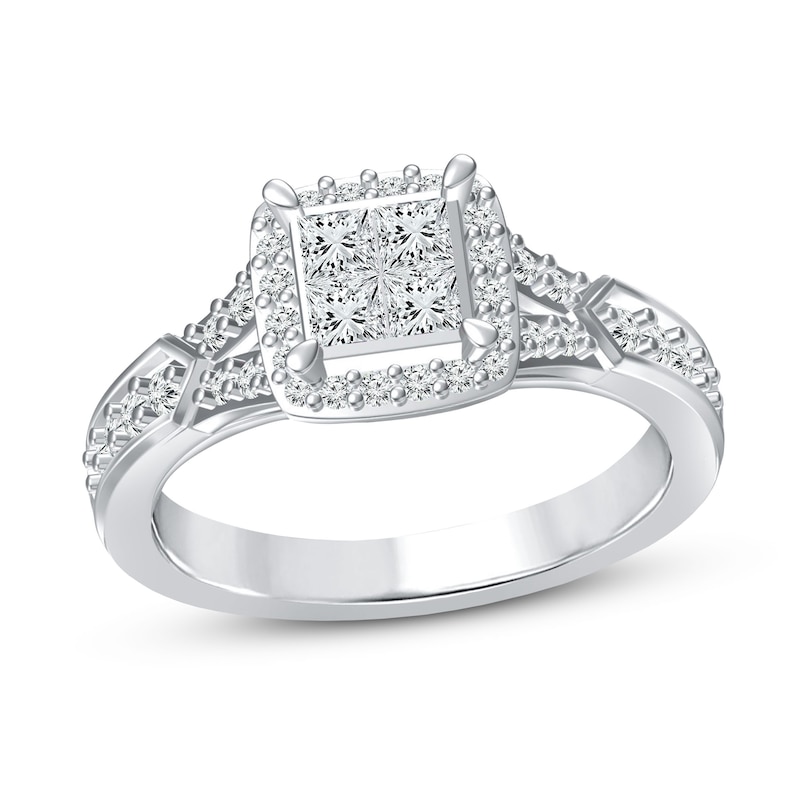 Main Image 1 of Diamond Ring 3/4 ct tw Princess & Round 10K White Gold