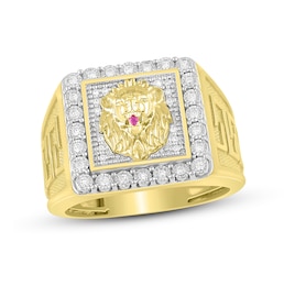 Men's Diamond & Lab-Created Ruby Lion Ring 1/4 ct tw 10K Yellow Gold