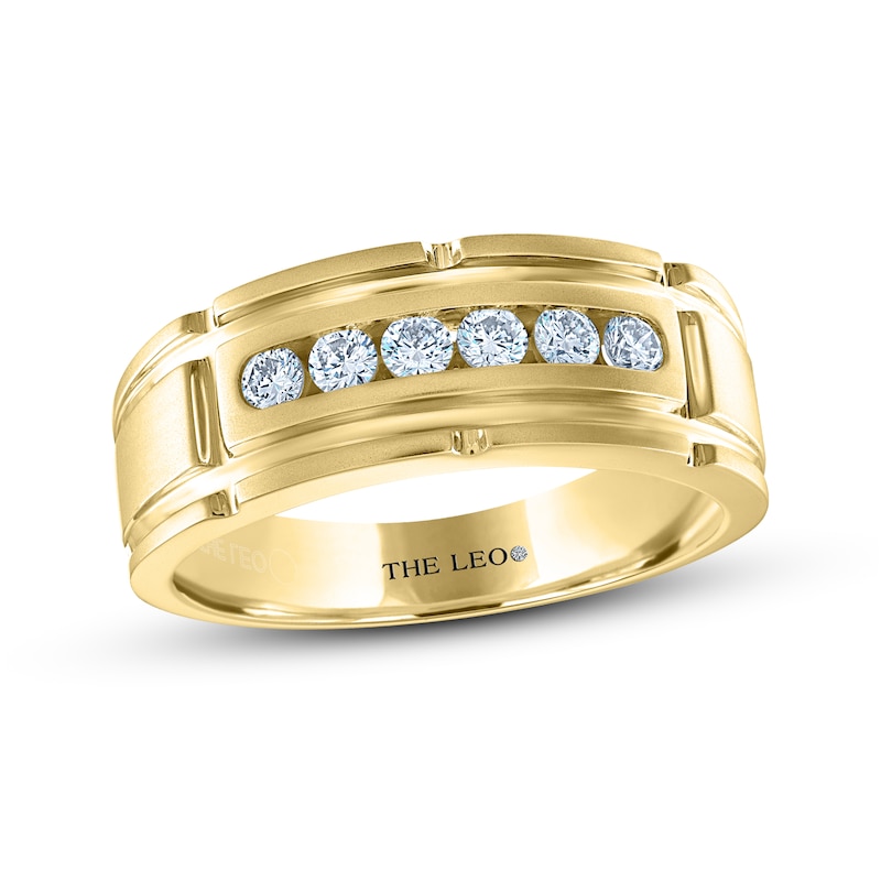 Main Image 1 of THE LEO Diamond Men's Wedding Band 3/8 ct tw Round-Cut 14K Yellow Gold