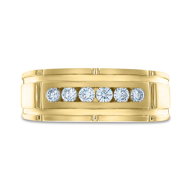 Main Image 3 of THE LEO Diamond Men's Wedding Band 3/8 ct tw Round-Cut 14K Yellow Gold