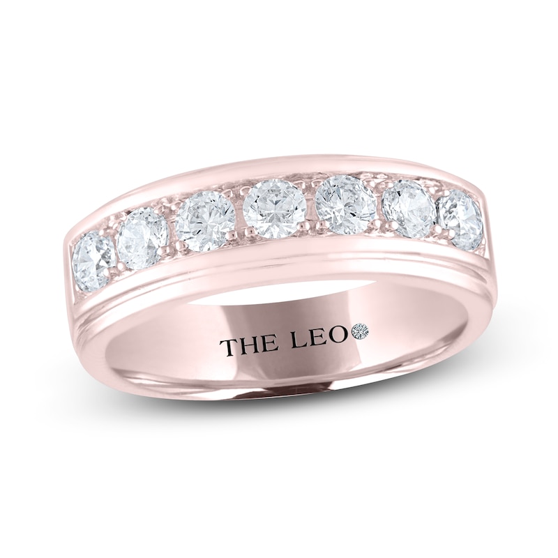 Main Image 1 of Men's THE LEO Diamond Wedding Band 1 ct tw Round-cut 14K Rose Gold