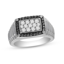 Men's Black & White Diamond Ring 1 ct tw 10K White Gold