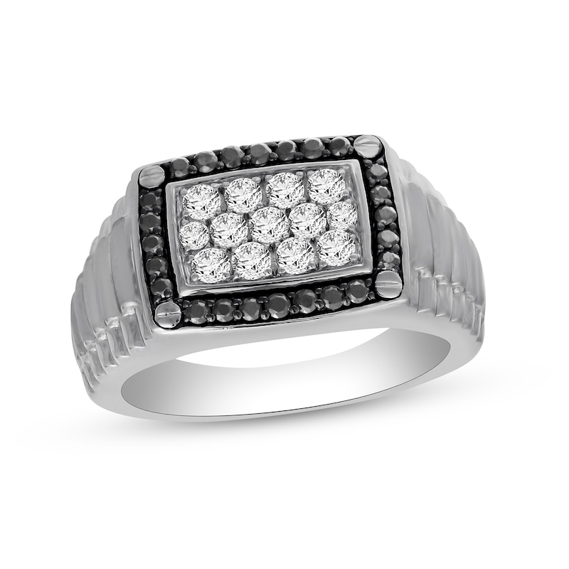 Main Image 1 of Men's Black & White Diamond Ring 1 ct tw 10K White Gold