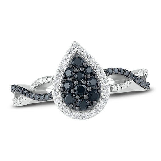 Black & White Diamond Ring 1/3 ct tw Round-cut Sterling Silver