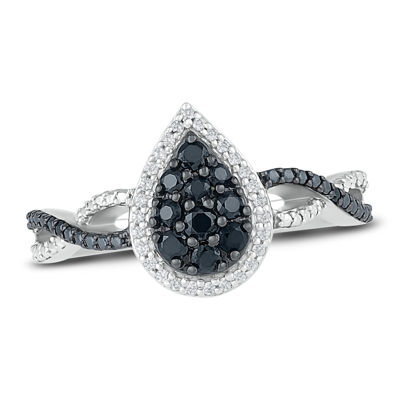 Main Image 1 of Black & White Diamond Ring 1/3 ct tw Round-cut Sterling Silver