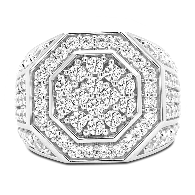 Main Image 4 of Men's Octogonal Diamond Ring 3 ct tw Round-cut 10K White Gold