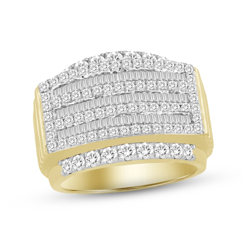 Main Image 1 of Men's Diamond Ring 2 ct tw Round & Baguette-cut 10K Yellow Gold