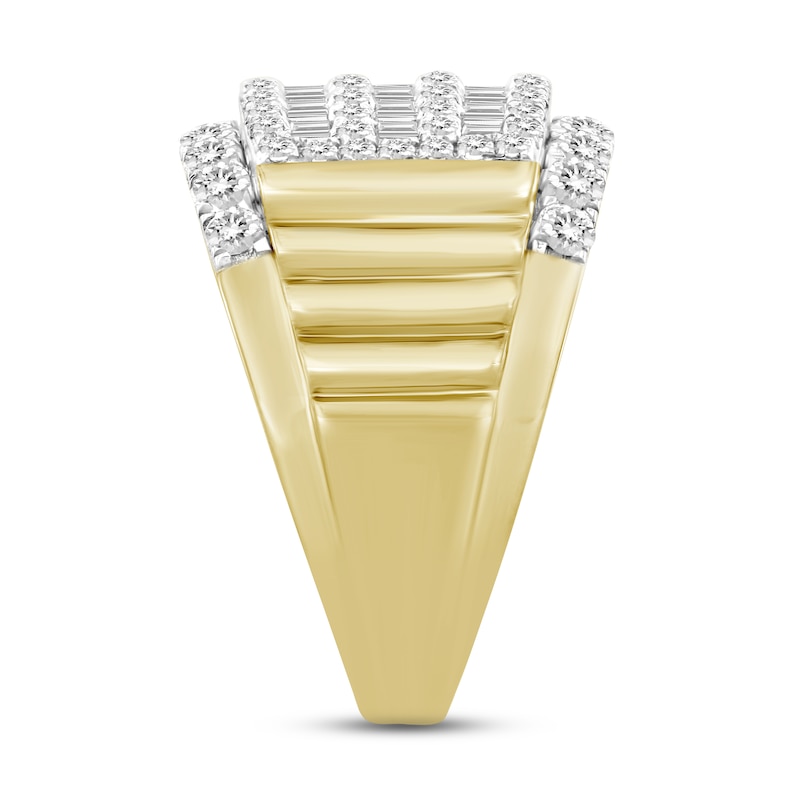 Main Image 2 of Men's Diamond Ring 2 ct tw Round & Baguette-cut 10K Yellow Gold