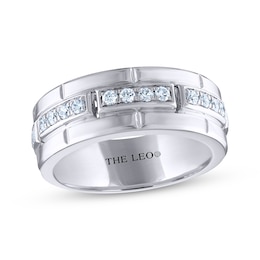 Men's THE LEO Diamond Wedding Band 1/2 ct tw Round-cut 14K White Gold