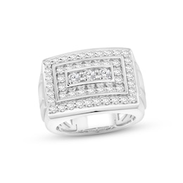 Men's Diamond Rectangle Ring 2 ct tw Round-cut 10K White Gold