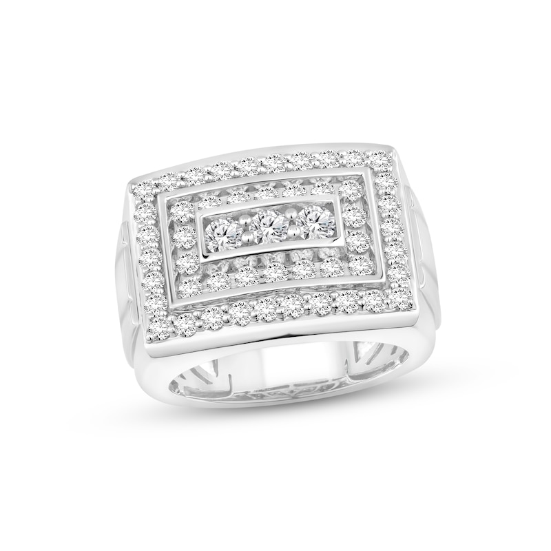 Main Image 1 of Men's Diamond Rectangle Ring 2 ct tw Round-cut 10K White Gold