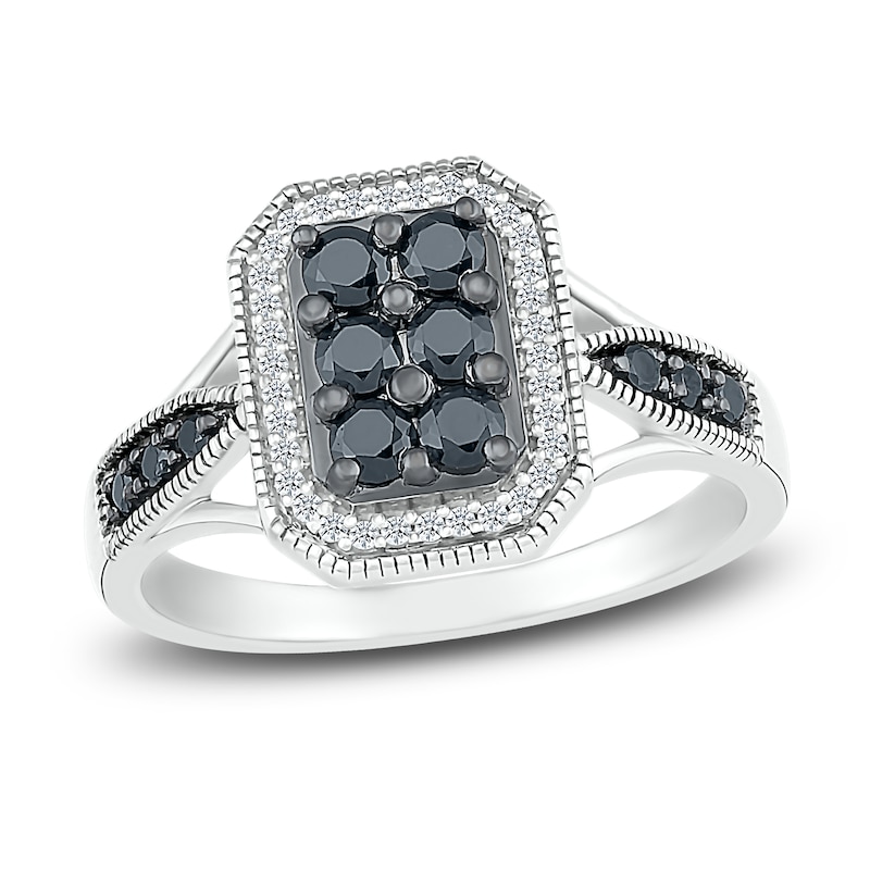 Main Image 1 of Black & White Diamond Ring 1/2 ct tw Round-cut Sterling Silver