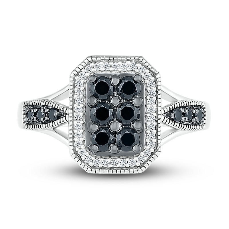 Main Image 2 of Black & White Diamond Ring 1/2 ct tw Round-cut Sterling Silver