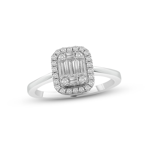 Diamond Ring 3/8 ct tw Baguette & Round-cut 10K White Gold