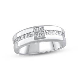 Men's Diamond Wedding Band 3/4 ct tw Square-cut 10K White Gold