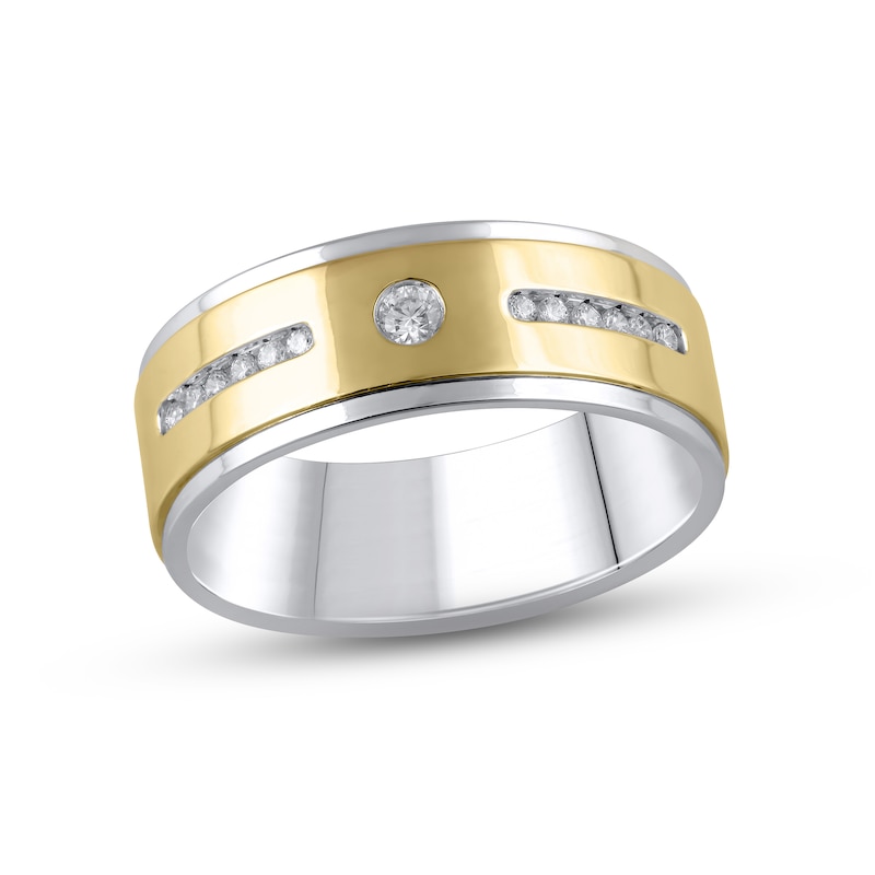 Main Image 1 of Men's Diamond Wedding Band 1/5 ct tw Round-cut 10K Two-Tone Gold