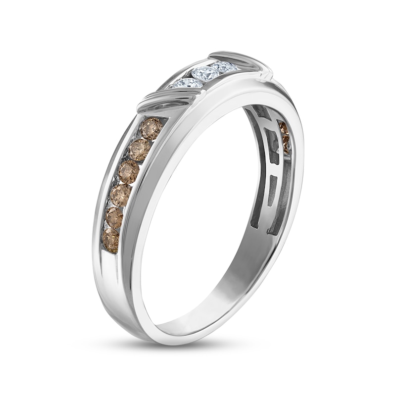 Main Image 2 of Men's White & Brown Diamond Wedding Band 3/8 ct tw Round-cut 10K White Gold