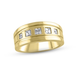 Men's Diamond Wedding Band 3/4 ct tw Square-cut 10K Yellow Gold