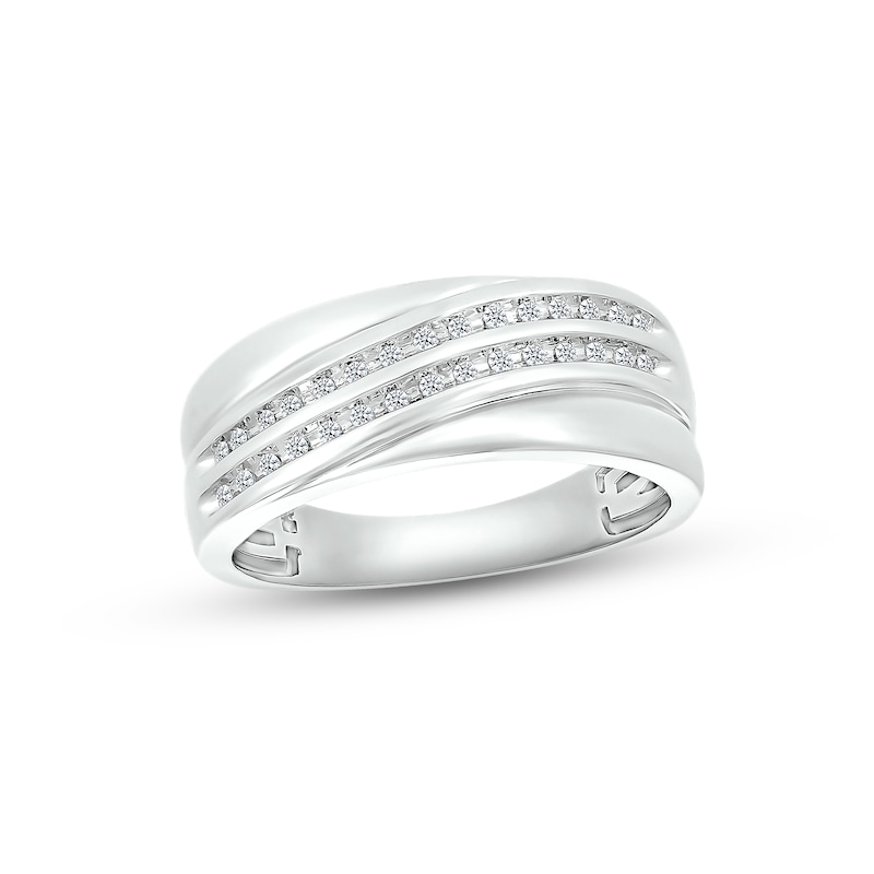 Main Image 1 of Men's Diamond Wedding Band 1/6 ct tw Round-cut 10K White Gold