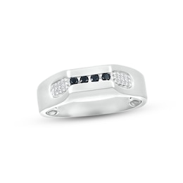 Men's Black & White Diamond Wedding Band 1/5 ct tw Round-cut 10K White Gold