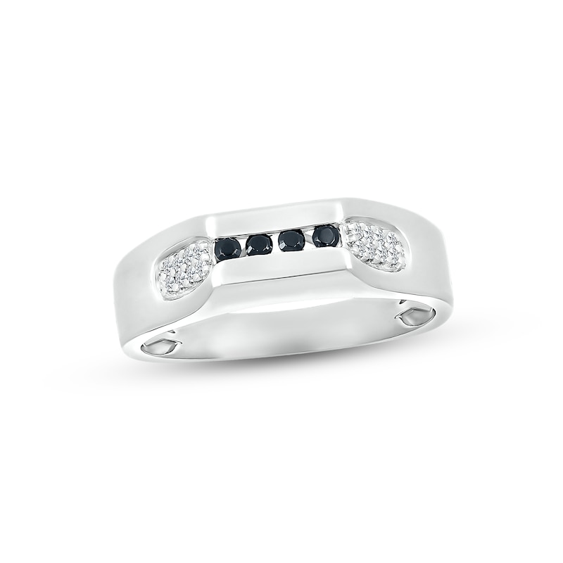 Main Image 1 of Men's Black & White Diamond Wedding Band 1/5 ct tw Round-cut 10K White Gold