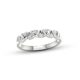 Diamond Ring 1/3 ct tw Baguette & Round-cut Sterling Silver