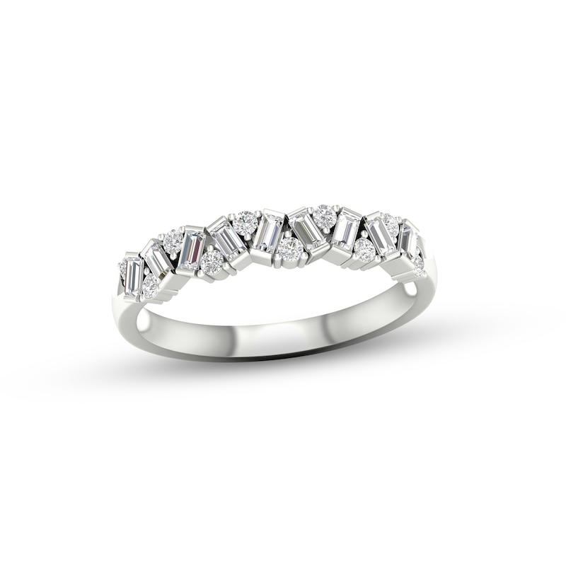 Main Image 1 of Diamond Ring 1/3 ct tw Baguette & Round-cut Sterling Silver