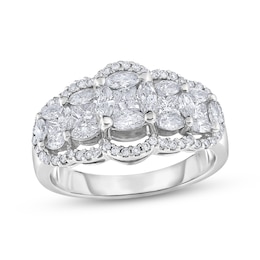 Diamond Staggered Ring 1-3/8 ct tw Princess, Marquise & Round-cut 14K White Gold