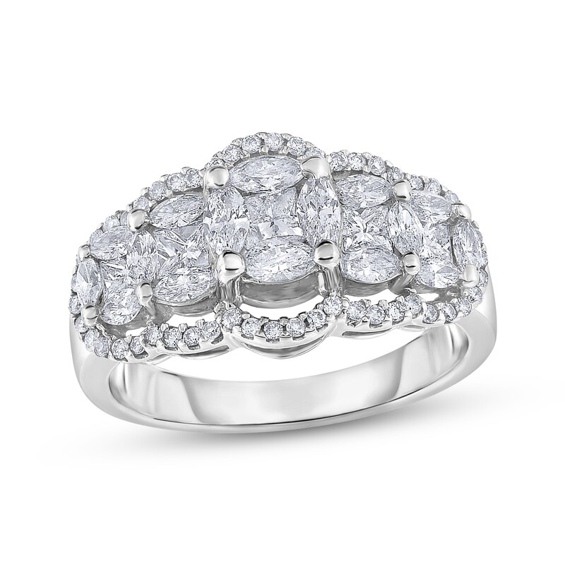 Main Image 1 of Diamond Staggered Ring 1-3/8 ct tw Princess, Marquise & Round-cut 14K White Gold