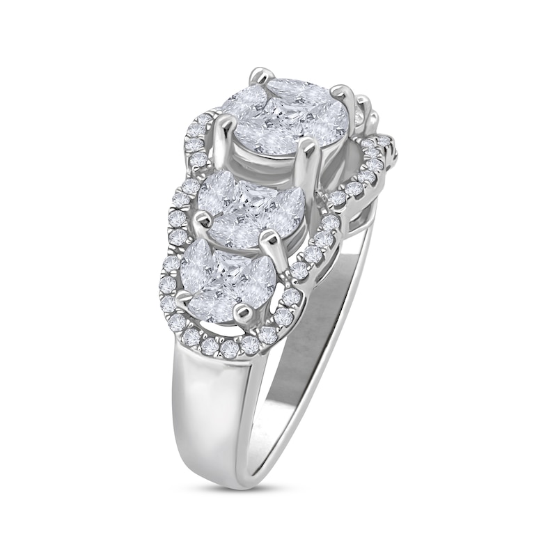 Main Image 2 of Diamond Staggered Ring 1-3/8 ct tw Princess, Marquise & Round-cut 14K White Gold