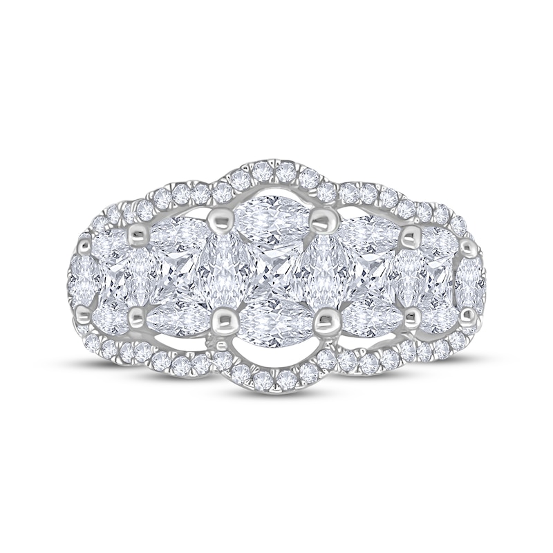 Main Image 3 of Diamond Staggered Ring 1-3/8 ct tw Princess, Marquise & Round-cut 14K White Gold