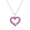 Thumbnail Image 1 of Round-Cut Lab-Created Ruby & White Lab-Created Sapphire Open-Heart Necklace Sterling Silver 18“