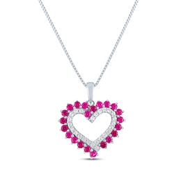 Round-Cut Lab-Created Ruby & White Lab-Created Sapphire Open-Heart Necklace Sterling Silver 18“