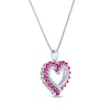 Thumbnail Image 2 of Round-Cut Lab-Created Ruby & White Lab-Created Sapphire Open-Heart Necklace Sterling Silver 18“