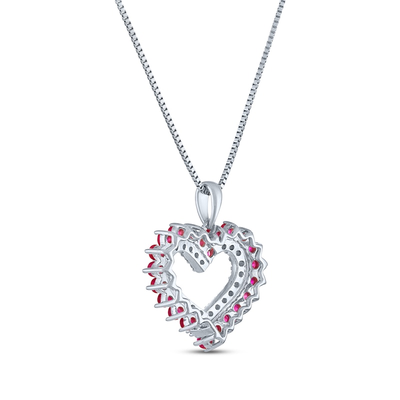 Main Image 3 of Round-Cut Lab-Created Ruby & White Lab-Created Sapphire Open-Heart Necklace Sterling Silver 18“