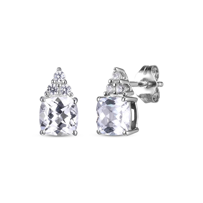 Main Image 1 of Cushion & Round-Cut White Lab-Created Sapphire Stud Earrings Sterling Silver