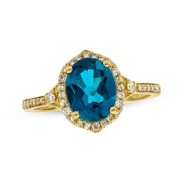 Oval-Cut London Blue Topaz & Round-Cut Diamond Ring 1/5 ct tw 10K Yellow Gold