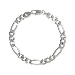 Diamond-Cut Solid Figaro Chain Bracelet 11mm Sterling Silver 8.5&quot;