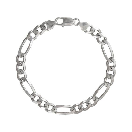 Diamond-Cut Solid Figaro Chain Bracelet 11mm Sterling Silver 8.5"