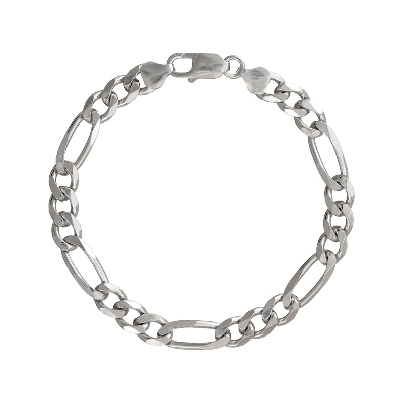 Main Image 1 of Diamond-Cut Solid Figaro Chain Bracelet 11mm Sterling Silver 8.5&quot;