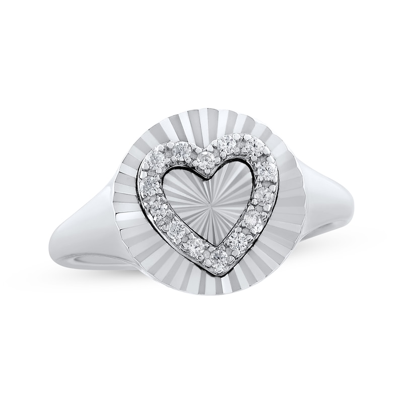 Round-Cut Diamond Heart Sunburst Ring 1/10 ct tw Sterling Silver