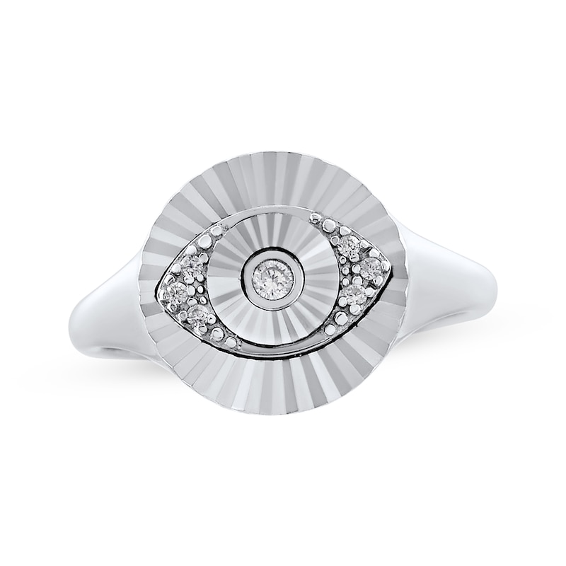 Main Image 1 of Round-Cut Diamond Evil Eye Sunburst Ring 1/20 ct tw Sterling Silver