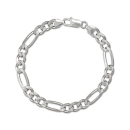 Diamond-Cut Solid Figaro Chain Bracelet 7.2mm Sterling Silver 8.5&quot;