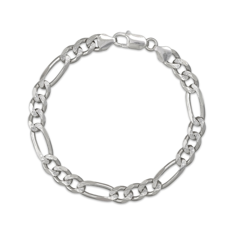 Main Image 1 of Diamond-Cut Solid Figaro Chain Bracelet 7.2mm Sterling Silver 8.5&quot;