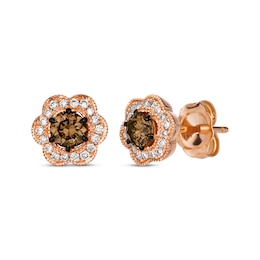 Le Vian Chocolate Diamond Flower Stud Earrings 1/2 ct tw 14K Strawberry Gold