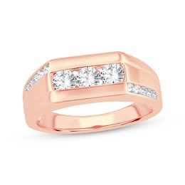 Men's Round-Cut Diamond Trio Asymmetric Wedding Band 1 ct tw 10K Rose Gold